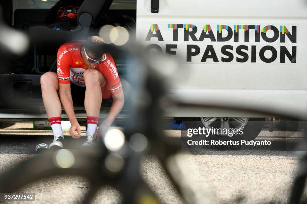 Andris Vosekalns of Hengxiang Cycling Team China prepares during Stage 7 of the Le Tour de Langkawi 2018, Nilai-Muar 222.4 km on March 24, 2018 in...