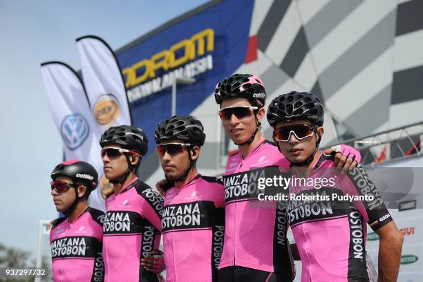 Manzana Postobon Team Columbia pose during Stage 7 of the Le Tour de Langkawi 2018, Nilai-Muar 222.4 km on March 24, 2018 in Muar, Malaysia.