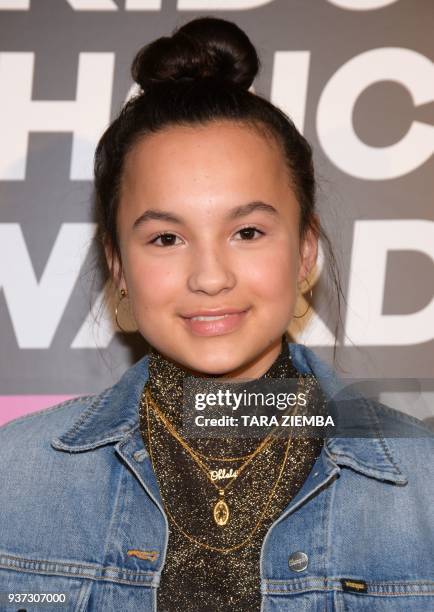 Actress Kyra Smith attends the Nickelodeon Kids? Choice Awards ?Slime Soirée? on March 23, 2018 in Venice, California. / AFP PHOTO / TARA ZIEMBA