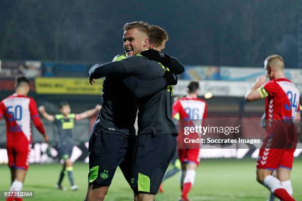 Matthias Verreth of PSV U23, Joey Konings of PSV U23 during the Dutch Jupiler League match between Utrecht U23 v PSV U23 at the Sportpark De Westmaat...