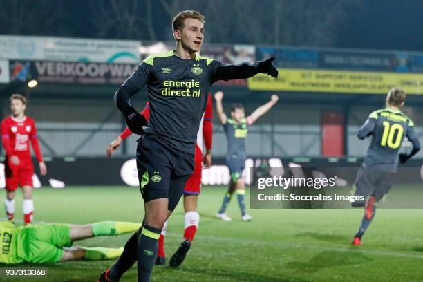 Matthias Verreth of PSV U23 during the Dutch Jupiler League match between Utrecht U23 v PSV U23 at the Sportpark De Westmaat on March 23, 2018 in...