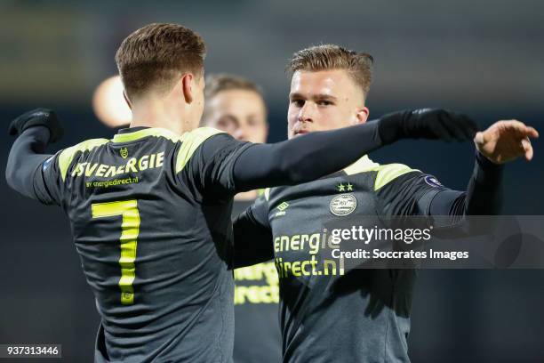 Matthias Verreth of PSV U23, Joey Konings of PSV U23 during the Dutch Jupiler League match between Utrecht U23 v PSV U23 at the Sportpark De Westmaat...