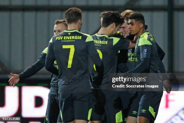 Lennerd Daneels of PSV U23, Matthias Verreth of PSV U23, Bram van Vlerken of PSV U23, Dani van der Moot of PSV U23, Laros Duarte of PSV U23 during...