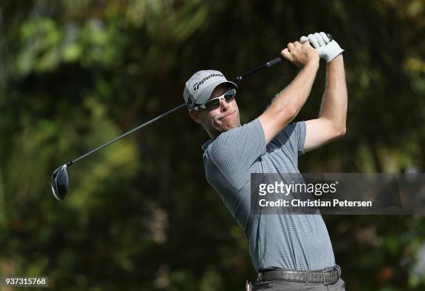 David Hearn of Canada plays a shot on the seventh tee during round one of the Corales Puntacana Resort & Club Championship on March 26, 2018 in Punta...