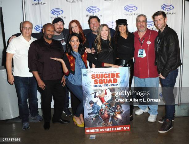 Cast & crew of Suicide Squad: Hell To Pay on Day 1 of WonderCon held at Anaheim Convention Center on March 23, 2018 in Anaheim, California.