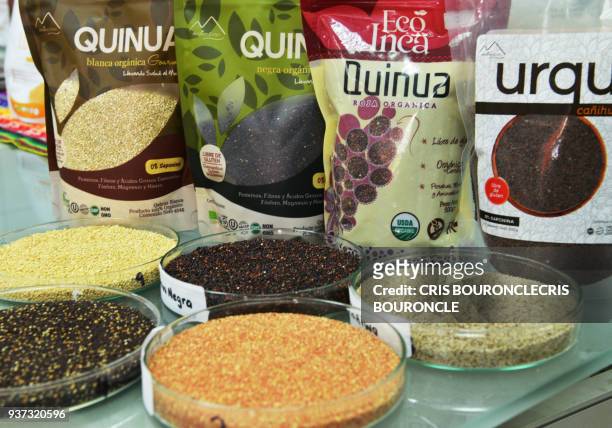 An array of Andean ingredients considered "superfoods", are pictured at the food lab of La Molina National Agrarian University, in Lima, on January...