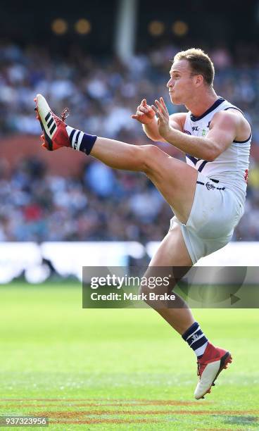 Brandon Matera of the Dockers during the round one AFL match between the Port Adelaide Power and the Fremantle Dockers at Adelaide Oval on March 24,...