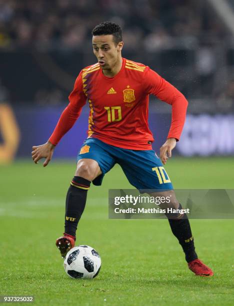 Thiago Alcantara of Spain controls the ball during the international friendly match between Germany and Spain at Esprit-Arena on March 23, 2018 in...