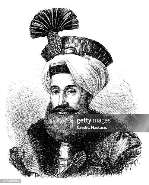 portrait of sultan mahmud ii of the ottoman empire (1785-1839) born in the topkapi palace, constantinople, the posthumous son of sultan abdul hamid i - ottoman sultan stock illustrations