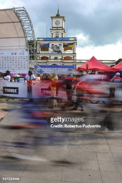 Riders sprint to finish during Stage 7 of the Le Tour de Langkawi 2018, Nilai-Muar 222.4 km on March 24, 2018 in Muar, Malaysia.