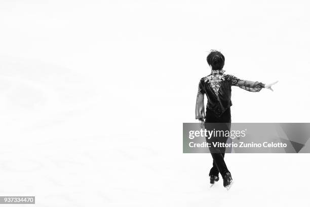 Shoma Uno of Japan competes in the Men's Free Skating during day four of the World Figure Skating Championships at Mediolanum Forum on March 24, 2018...