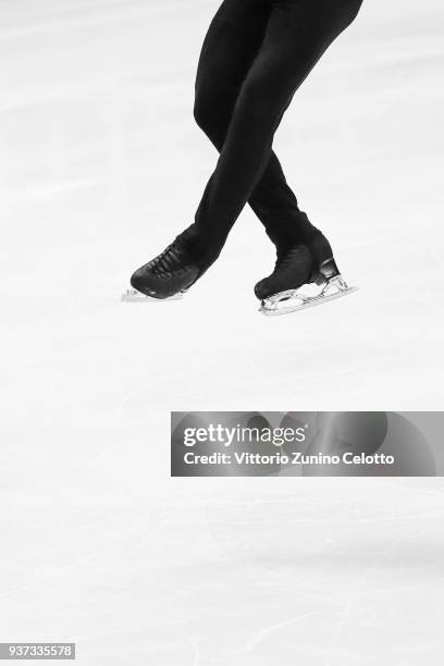 Michal Brezina of Czech Republic competes in the Men's Free Skating during day four of the World Figure Skating Championships at Mediolanum Forum on...