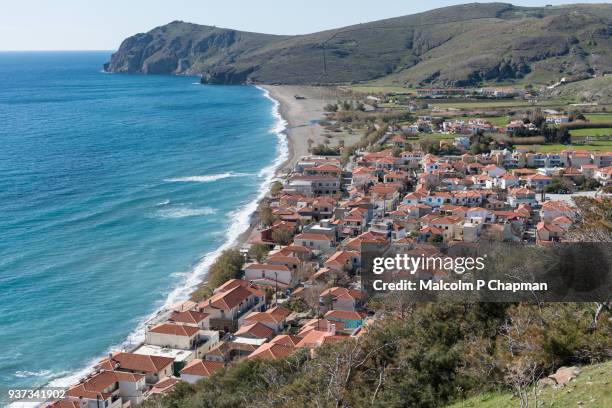 view of skala eressos, mytilene, lesvos, greece. eresos is the birthplace of the poet sappho - skala greece stock-fotos und bilder