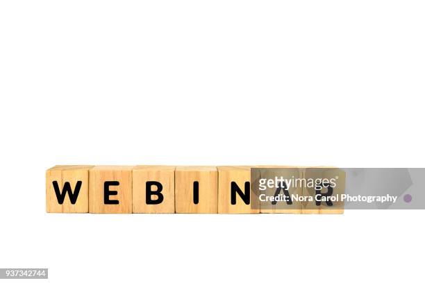 webinar text on wooden blocks on white background - abc broadcasting company stock pictures, royalty-free photos & images