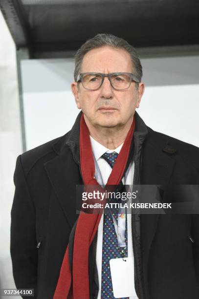 New headcoach of the Hungarian national football team, Belgian Georges Leekens looks on during his premier prior to the friendly football match...