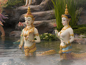 Angels Statue in The Flowing Water Himmapan Paradise on The Royal Crematorium