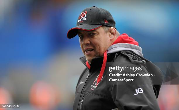 Ulster Rugbys head coach Jono Gibbes during the Guinness PRO14 Round 18 match between Cardiff Blues and Ulster Rugby on March 24, 2018 in Cardiff,...