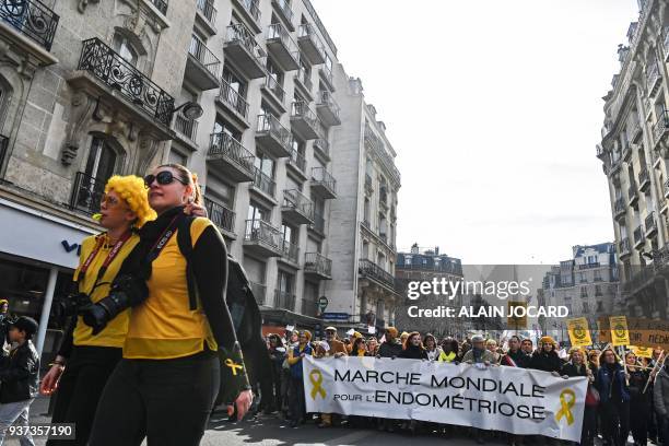 Women take part in the fifth annual worldwide EndoMarch and world Endometriosis Day, hosted by the French associations Association ENDOmind and MEMS...