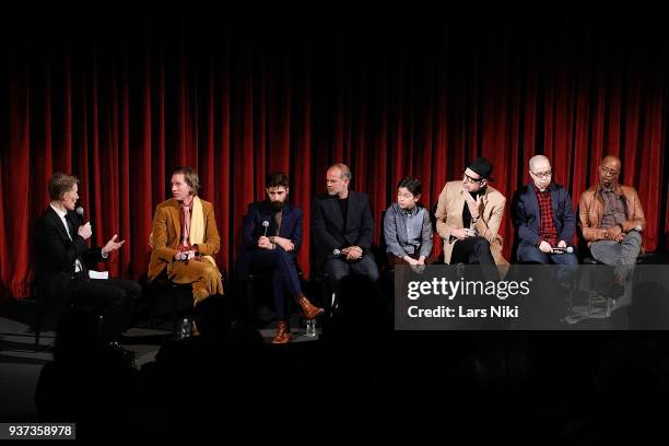 Moderator Joe McGovern, producer, writer and director Wes Anderson, writer Jason Schwartzman, producer Jeremy Dawson, actor Koyu Rankin, actor Jeff...