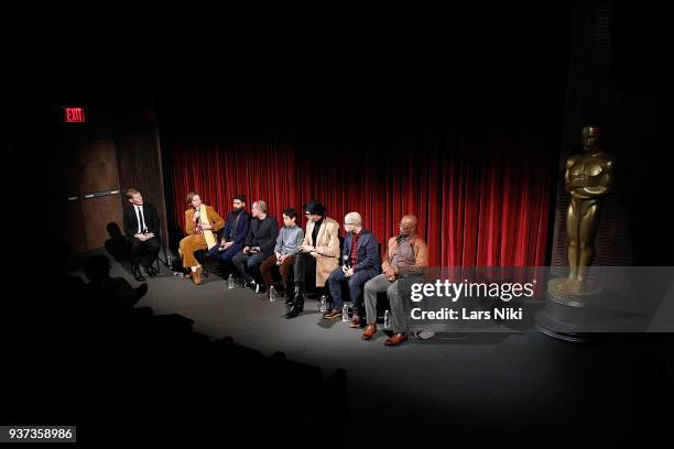 Moderator Joe McGovern, producer, writer and director Wes Anderson, writer Jason Schwartzman, producer Jeremy Dawson, actor Koyu Rankin, actor Jeff...