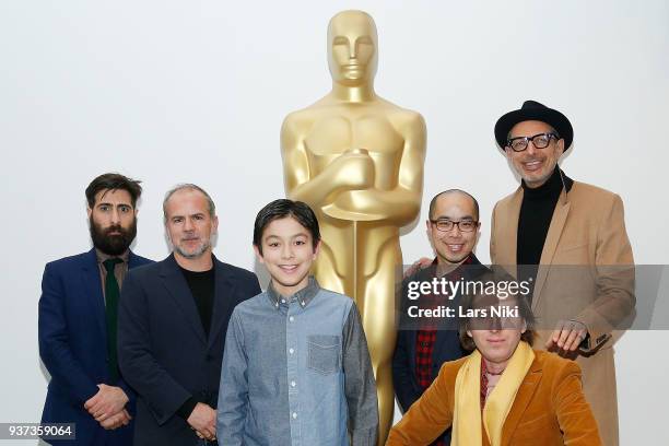 Writer Jason Schwartzman, producer Jeremy Dawson, actor Koyu Rankin, actor Akira Ito, producer, writer and director Wes Anderson and actor Jeff...