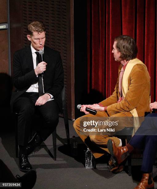Moderator Joe McGovern and producer, writer and director Wes Anderson on stage during The Academy of Motion Picture Arts & Sciences Official Academy...