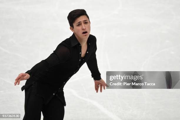 Ivan Pavlov of Ukraine competes in the Men's Short Program during day two of the World Figure Skating Championships at Mediolanum Forum on March 22,...