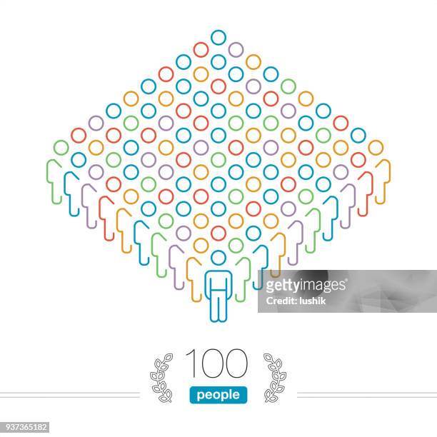 100 people - outline infographic - male team leader - number 100 stock illustrations