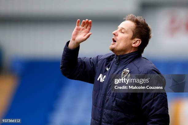 Wimbledon manager Neal Ardley during the Sky Bet League One match between Shrewsbury Town and AFC Wimbledon at New Meadow on March 24, 2018 in...