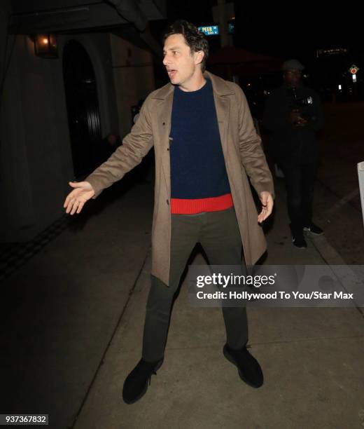 Zach Braff is seen on March 23, 2018 in Los Angeles, California.