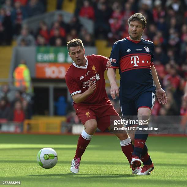 Michael Owen of Liverpool during the LFC Foundation charity match between Liverpool FC Legends and FC Bayern Legends at Anfield on March 24, 2018 in...