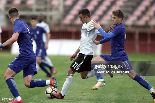 Oliver Batista Meier of Germany in action during the UEFA Under17 European Championship Qualifier between Germany U17 and Greece U17 at Panahaki...