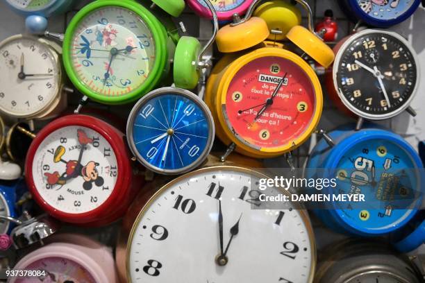 This picture taken on March 24, 2018 at the Emmaus community in Hede-Bazouges, western France, shows a section of an installation art piece made with...