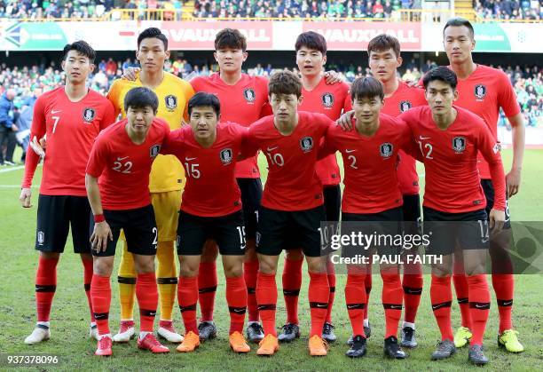 South Korea's striker Son Heung-min, South Korea's goalkeeper Kim Seung-gyu, South Korea's defender Kim Min-jae, South Korea's midfielder Ki...