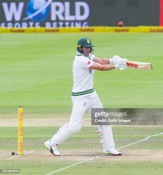 De villiers smashes a six over cover during day three of the third Sunfoil Test match between South Africa and Australia at PPC Newlands on March 24,...