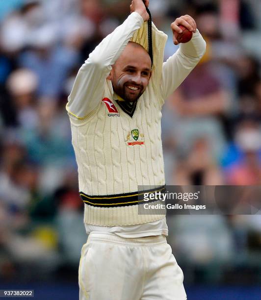 Nathan Lyon of Australia during day 3 of the 3rd Sunfoil Test match between South Africa and Australia at PPC Newlands on March 24, 2018 in Cape...