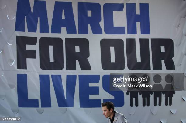 Marjory Stoneman Douglas High School student David Hogg speaks during the March for Our Lives rally on March 24, 2018 in Washington, DC. More than...