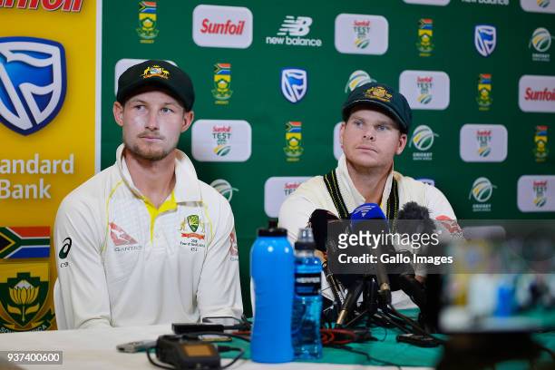 Steven Smith and Cameron Bancroft of Australia during day 3 of the 3rd Sunfoil Test match between South Africa and Australia at PPC Newlands on March...