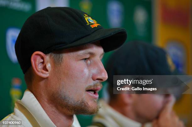 Steven Smith and Cameron Bancroft of Australia during day 3 of the 3rd Sunfoil Test match between South Africa and Australia at PPC Newlands on March...