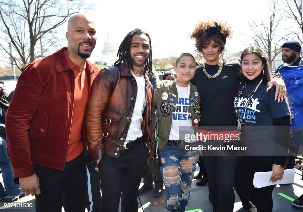 Common, Vic Mensa, Emma Gonzalez, Andra Day, and Edna Chavez attend March For Our Lives on March 24, 2018 in Washington, DC.
