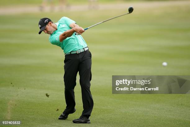 Sergio Garcia of Spain plays a shot on the 16th hole during the fourth round of the World Golf Championships-Dell Match Play at Austin Country Club...