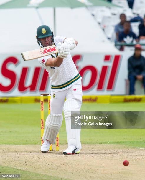 De Villiers on the drive during day 3 of the 3rd Sunfoil Test match between South Africa and Australia at PPC Newlands on March 24, 2018 in Cape...