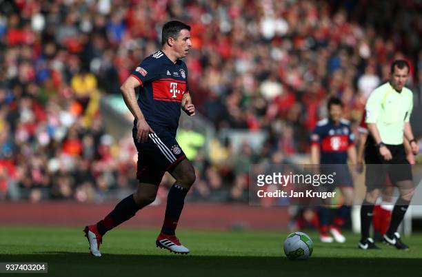 Roy Makaay of Bayern Munich Legends during the friendly match between Liverpool FC Legends and FC Bayern Legends at Anfield on March 24, 2018 in...