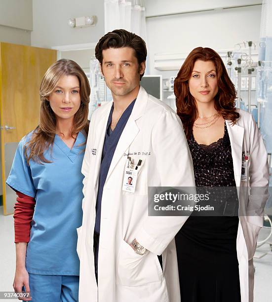 Walt Disney Television via Getty Images Television Network's "Grey's Anatomy" stars Ellen Pompeo as Meredith Grey, Patrick Dempsey as Derek Shepherd...