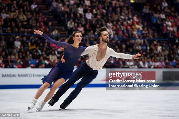 Gabriella Papadakis and Guillaume Cizeron of France compete in the Ice Dance Free Dance during day four of the World Figure Skating Championships at...