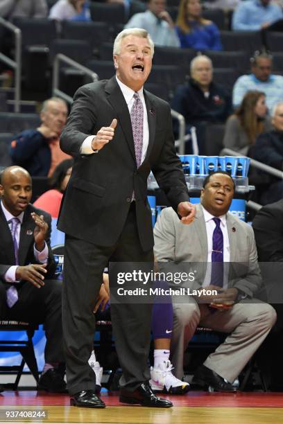 Head coach Bruce Weber of the Kanas State Wildcats looks on during the first round of the 2018 NCAA Men's Basketball Tournament against the Creighton...