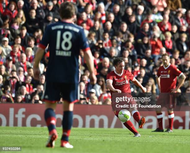 Robbie Fowler of Liverpool Scores the Fifth Goal during the LFC Foundation charity match between Liverpool FC Legends and FC Bayern Legends at...