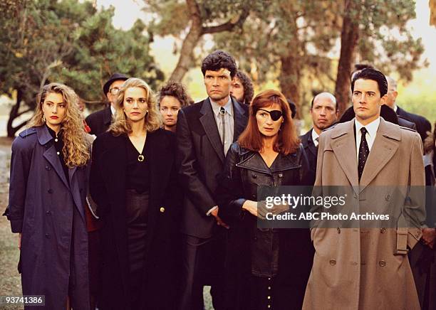 Episode Three - Season One - 4/26/1990, FBI Special Agent Dale Cooper at former homecoming queen Laura Palmer's funeral with a lineup of...