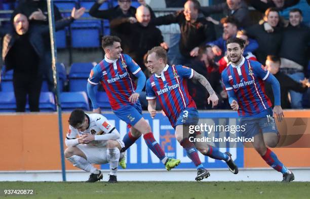 Carl Tremarco of Inverness Caledonian Thistle celebrate scoring the only goal of the game during the IRN-BRU Scottish Challenge Cup Final between...