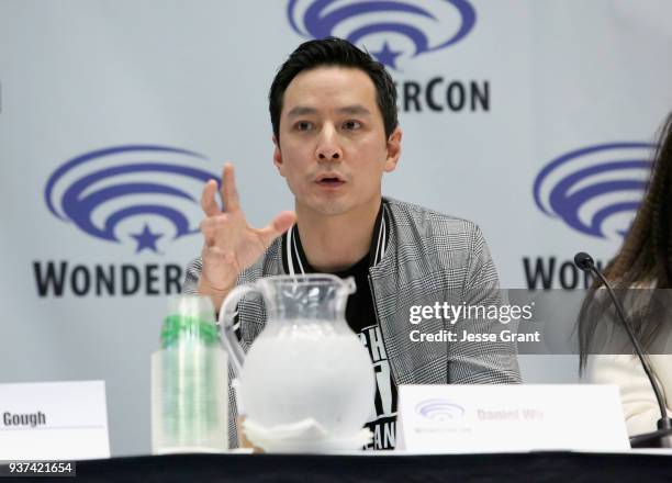 Actor/executive producer Daniel Wu speaks onstage during AMC's 'Into the Badlands' panel during WonderCon at Anaheim Convention Center on March 24,...